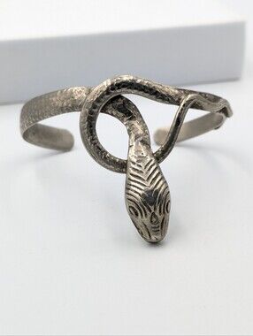 Vintage mid-century 800 silver exotic snake bracelet cuff bangle
